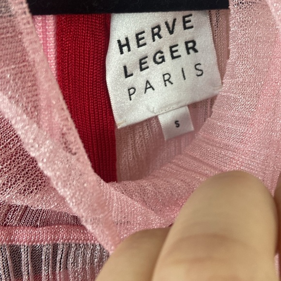 Herve Ledger Pink & Red Layered Sheer Ribbed Bandage Bodycon Tight Dress Small - Picture 6 of 9